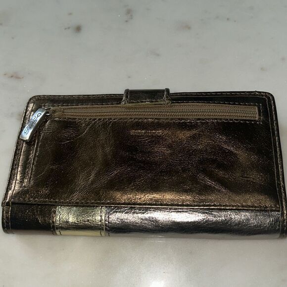 Fossil bronze gold silver patchwork leather wallet - Picture 2 of 4